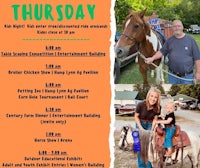 a flyer for a thursday event with two people and a horse